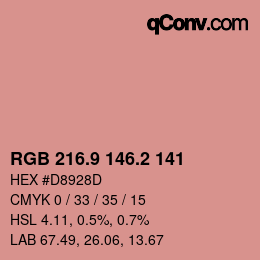 カラーコード: RGB 216.9 146.2 141 | qconv.com