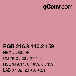カラーコード: RGB 216.9 146.2 159 | qconv.com