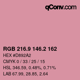 カラーコード: RGB 216.9 146.2 162 | qconv.com