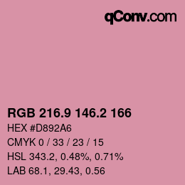 カラーコード: RGB 216.9 146.2 166 | qconv.com