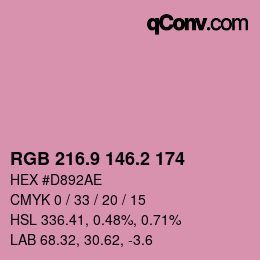 カラーコード: RGB 216.9 146.2 174 | qconv.com