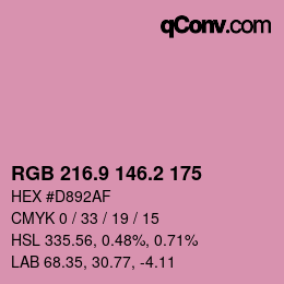 カラーコード: RGB 216.9 146.2 175 | qconv.com