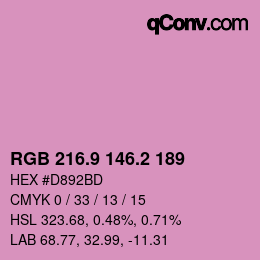 カラーコード: RGB 216.9 146.2 189 | qconv.com