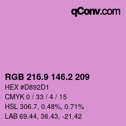 カラーコード: RGB 216.9 146.2 209 | qconv.com