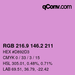 カラーコード: RGB 216.9 146.2 211 | qconv.com