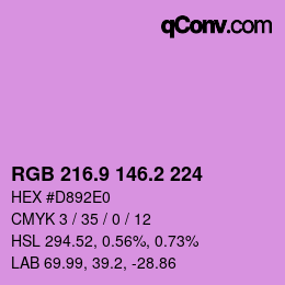 カラーコード: RGB 216.9 146.2 224 | qconv.com