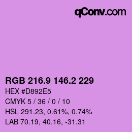 カラーコード: RGB 216.9 146.2 229 | qconv.com