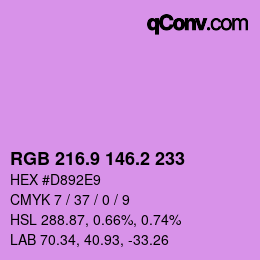 カラーコード: RGB 216.9 146.2 233 | qconv.com