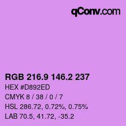 カラーコード: RGB 216.9 146.2 237 | qconv.com