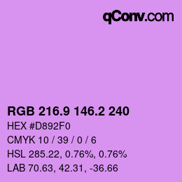 カラーコード: RGB 216.9 146.2 240 | qconv.com