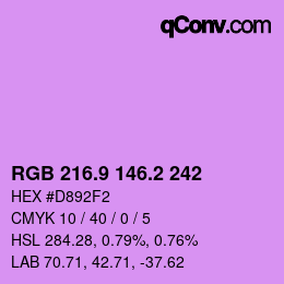 カラーコード: RGB 216.9 146.2 242 | qconv.com