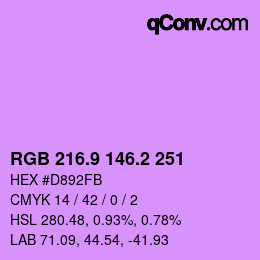 カラーコード: RGB 216.9 146.2 251 | qconv.com