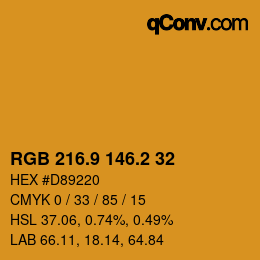 カラーコード: RGB 216.9 146.2 32 | qconv.com