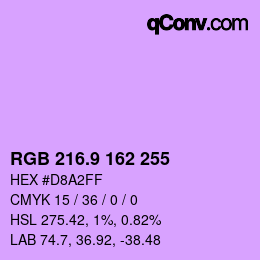 カラーコード: RGB 216.9 162 255 | qconv.com