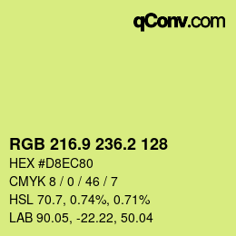 カラーコード: RGB 216.9 236.2 128 | qconv.com