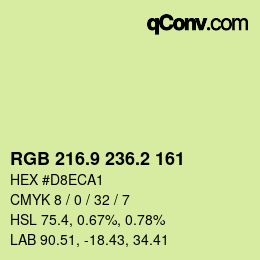 カラーコード: RGB 216.9 236.2 161 | qconv.com