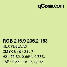 カラーコード: RGB 216.9 236.2 163 | qconv.com