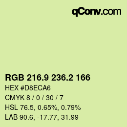 カラーコード: RGB 216.9 236.2 166 | qconv.com