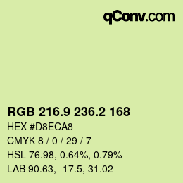 カラーコード: RGB 216.9 236.2 168 | qconv.com