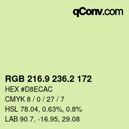 カラーコード: RGB 216.9 236.2 172 | qconv.com
