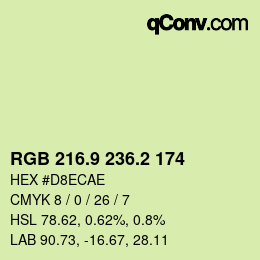 カラーコード: RGB 216.9 236.2 174 | qconv.com