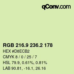 カラーコード: RGB 216.9 236.2 178 | qconv.com