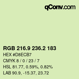 カラーコード: RGB 216.9 236.2 183 | qconv.com
