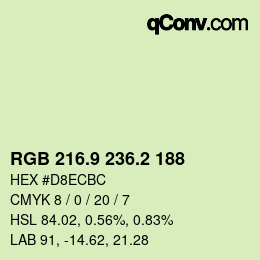 カラーコード: RGB 216.9 236.2 188 | qconv.com