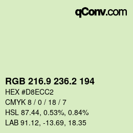 Color code: RGB 216.9 236.2 194 | qconv.com