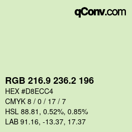 カラーコード: RGB 216.9 236.2 196 | qconv.com