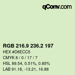 カラーコード: RGB 216.9 236.2 197 | qconv.com