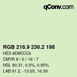 カラーコード: RGB 216.9 236.2 198 | qconv.com
