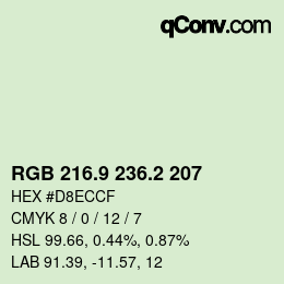 カラーコード: RGB 216.9 236.2 207 | qconv.com