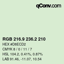Color code: RGB 216.9 236.2 210 | qconv.com