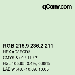 Color code: RGB 216.9 236.2 211 | qconv.com