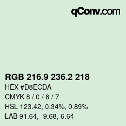 Color code: RGB 216.9 236.2 218 | qconv.com