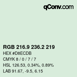Color code: RGB 216.9 236.2 219 | qconv.com