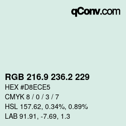 Color code: RGB 216.9 236.2 229 | qconv.com