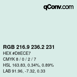 カラーコード: RGB 216.9 236.2 231 | qconv.com