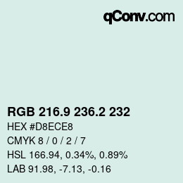 カラーコード: RGB 216.9 236.2 232 | qconv.com