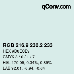 Color code: RGB 216.9 236.2 233 | qconv.com