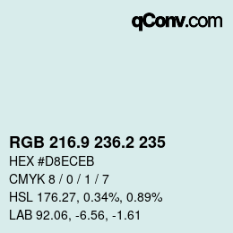 Color code: RGB 216.9 236.2 235 | qconv.com