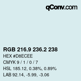 Color code: RGB 216.9 236.2 238 | qconv.com