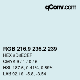 Color code: RGB 216.9 236.2 239 | qconv.com