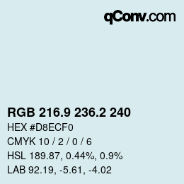 Color code: RGB 216.9 236.2 240 | qconv.com