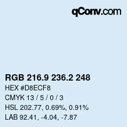 Color code: RGB 216.9 236.2 248 | qconv.com