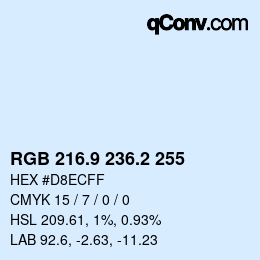 Color code: RGB 216.9 236.2 255 | qconv.com