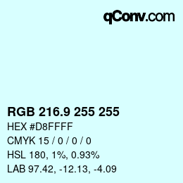Color code: RGB 216.9 255 255 | qconv.com