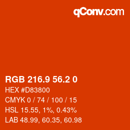 Color code: RGB 216.9 56.2 0 | qconv.com