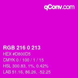 颜色代码: RGB 216 0 213 | qconv.com